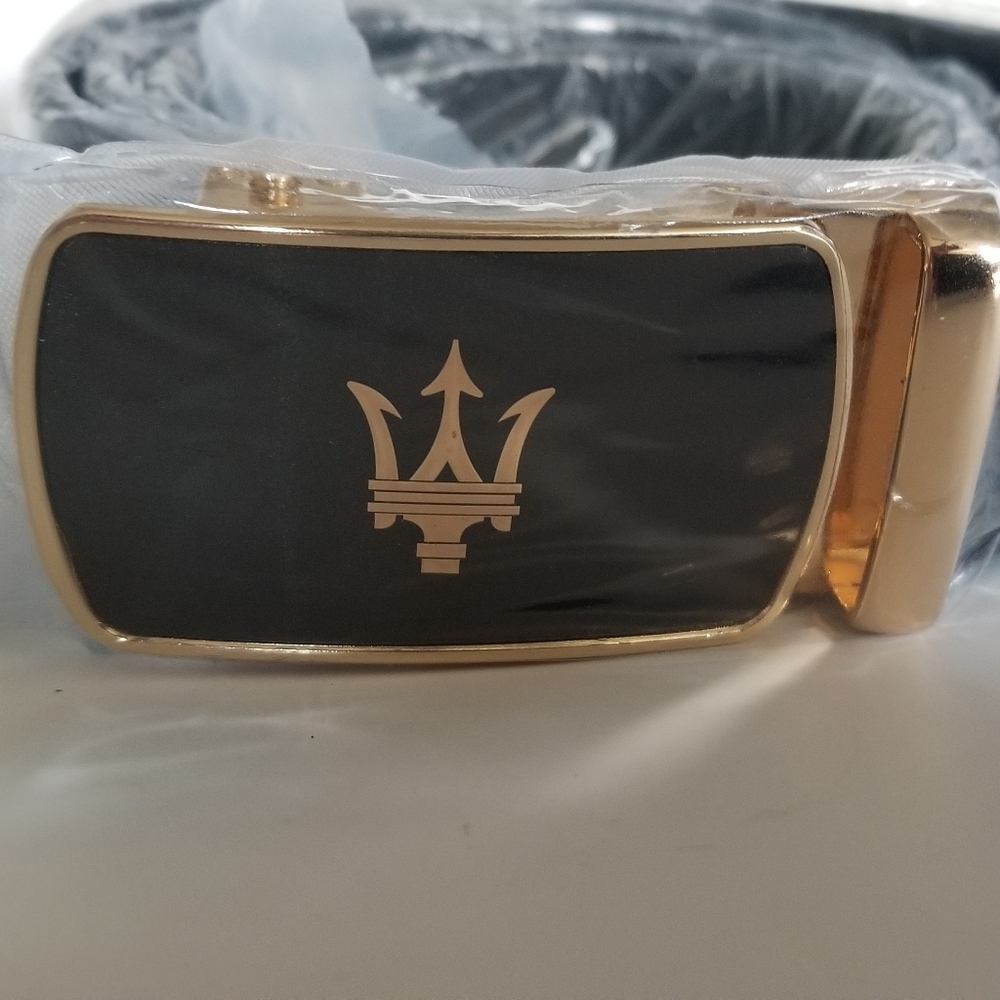 Brand New Maserati Leather Belt with Gold Buckle Size 50/125